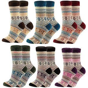 6 Pairs Christmas Warm Wool Socks for Women Holiday Thick Knit Socks Cozy & Warm